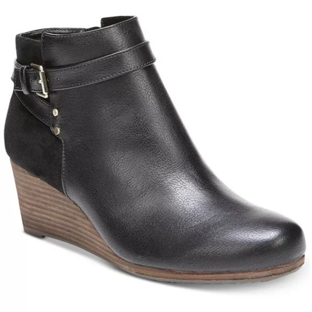 8.5W 8.5 W WIDE WIDTH‎ Dr Scholls Womens Double Black Faux Leather Wedge Boots